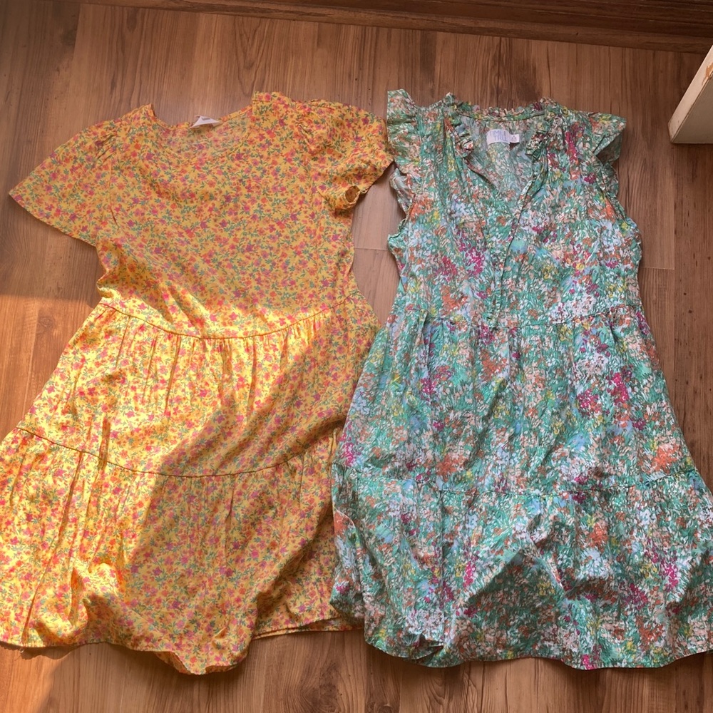 Time and Tru Floral Midi Dresses - Yellow and Green